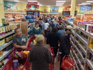 There was no line, but I'm not sure the fire marshal would like home many people were packed inside Trader Joe's this weekend.