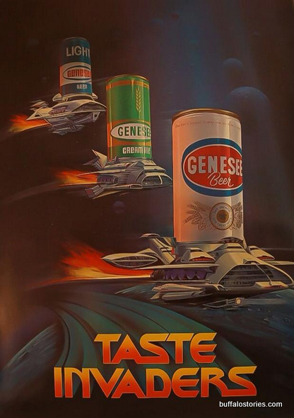 What is more manly, in a Buffalo way,  than cans of Genesee beer artistically woven into Atari-inspired artwork?